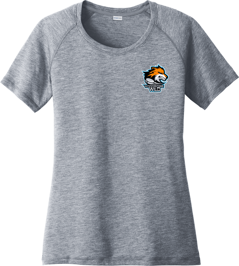 Woodridge Wild Ladies PosiCharge Tri-Blend Wicking Scoop Neck Raglan Tee