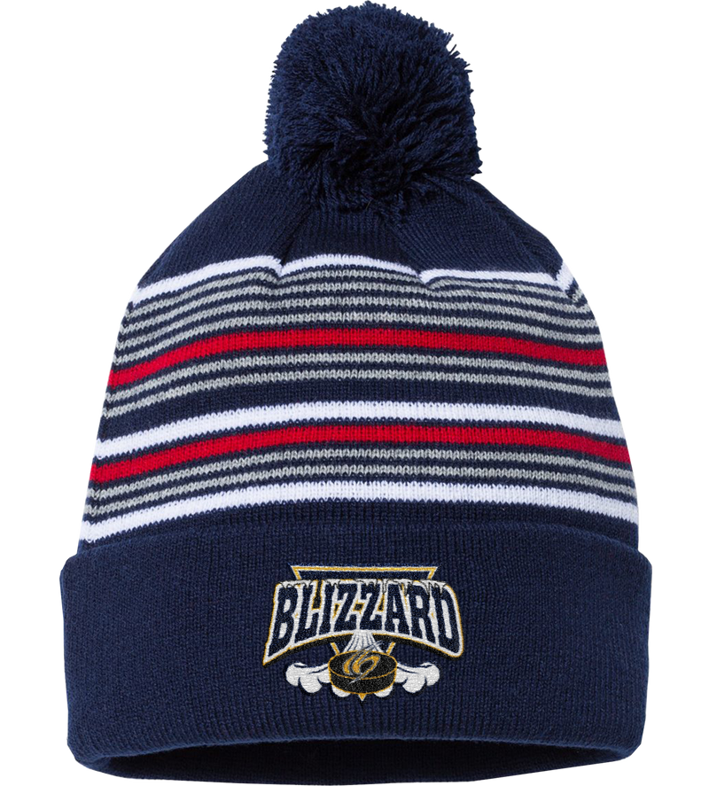 Blizzard 12 Inch Striped Pom-Pom Cuffed Beanie